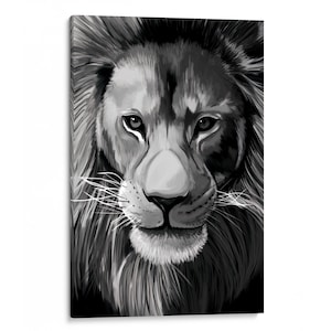 Intalence Art Lion&#39;s Head Wall Art Decor, Modern Wild Animal Picture Canvas Print Black and White Office Living Room Decoration Easy to Hang