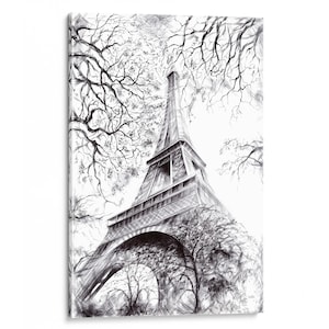 Intalence Art Unique Eiffel Tower Sketch Wall Art, Premium Paris Canvas Print, Home and Office Decoration, Black and White, Easy to Hang