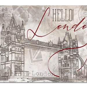 Intalence Art London England Vintage Wall Art Decor - 8x10in UNFRAMED Art Print - Hello Tower Bridge Travel Landmark, Home Office Decoration