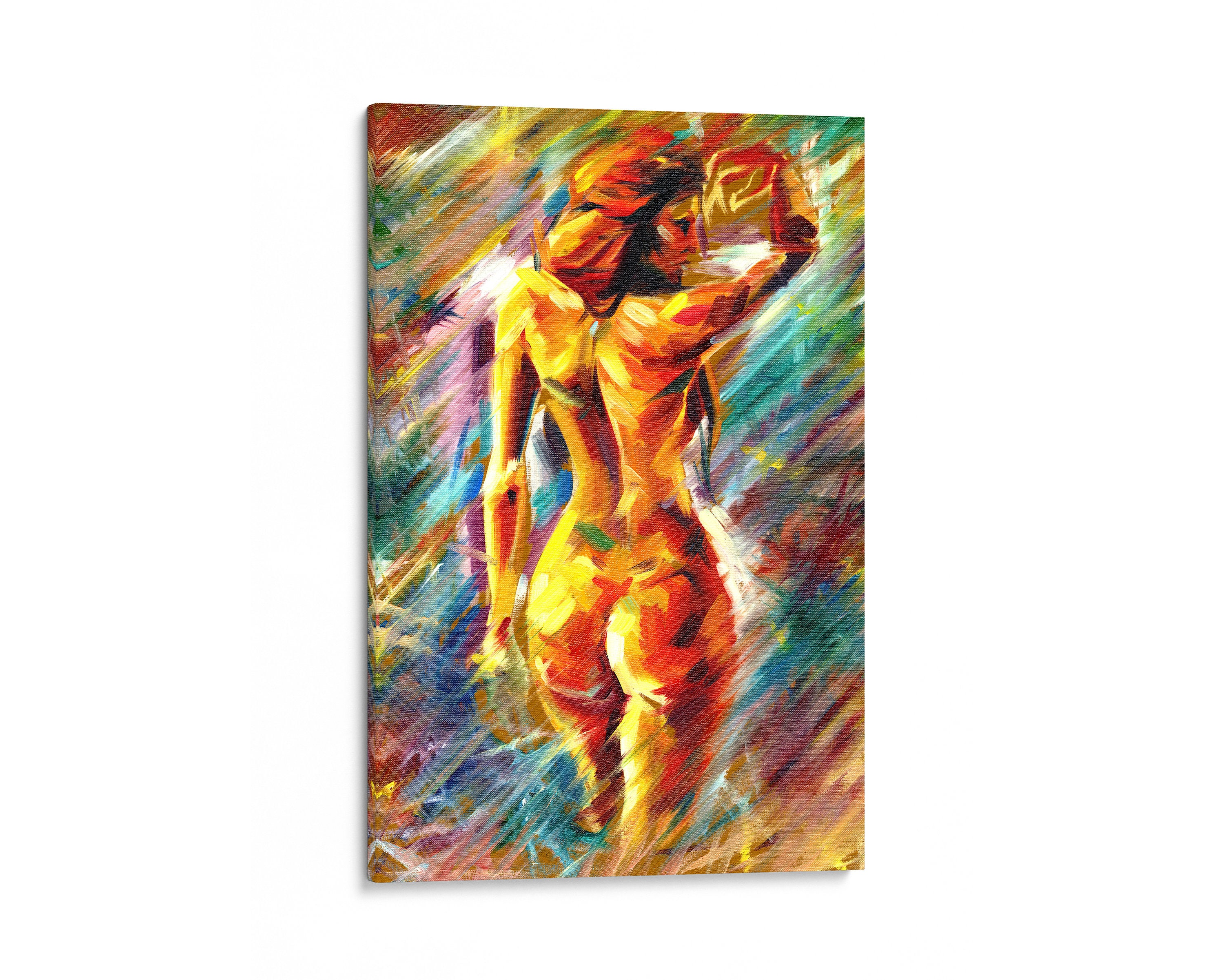 INTALENCE ART Nude Woman Wall Art Decor. Abstract Sexy Naked Woman’s Body Canvas Print. Colorful Living Room Bedroom Decoration Easy to Hang