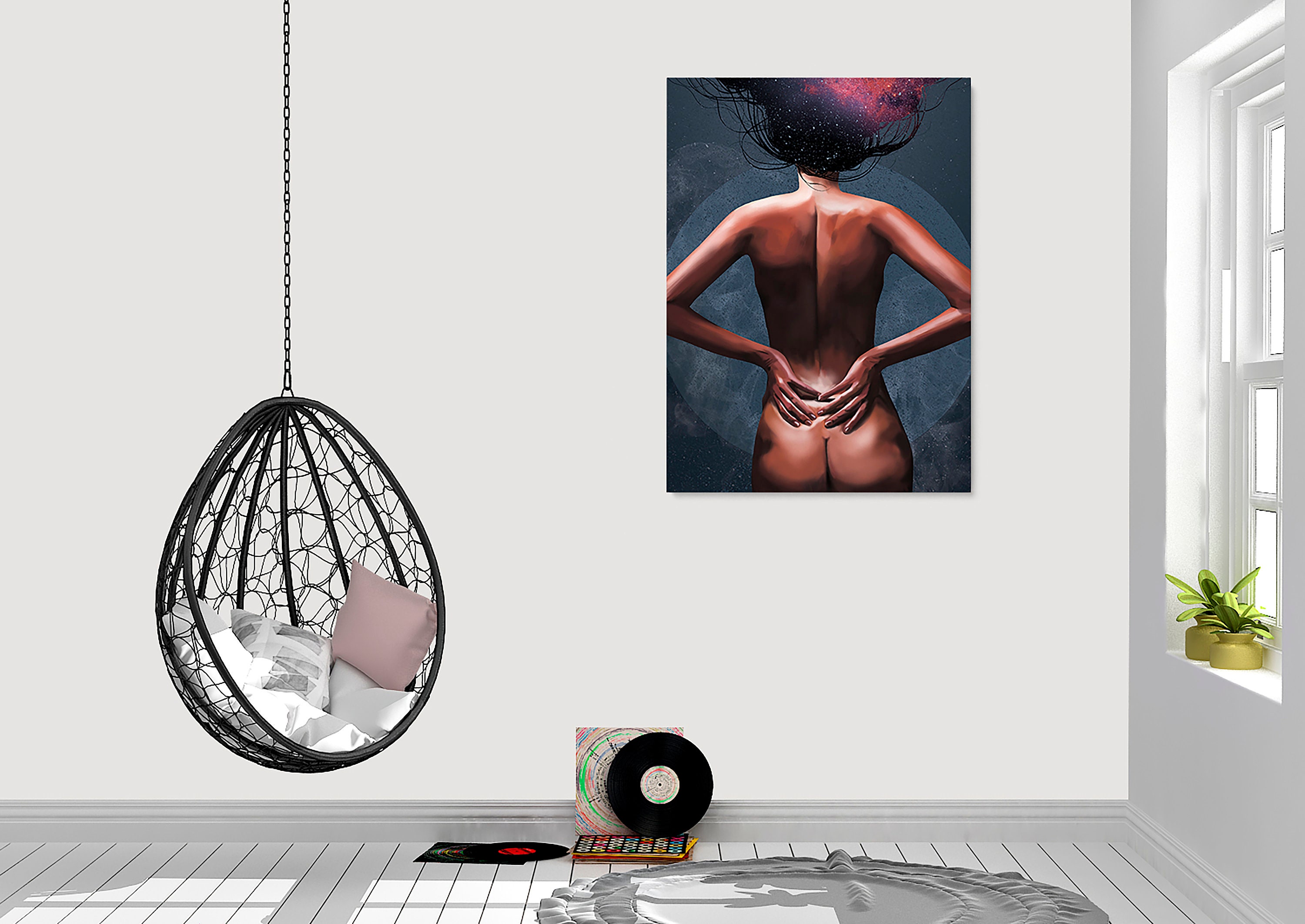 Intalence Art Sexy African American Woman Wall Art Decor Modern Nude Black Girl's Body Canvas Print Colorful Bedroom Decoration Easy to Hang