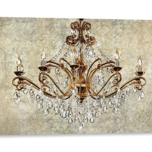 Intalence Art Vintage Chandelier Wall Art Decor, Retro Golden Style Crystal Lamp Canvas Print. Unique Living Room Decoration. Easy to Hang.