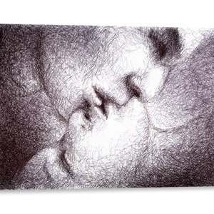 Intalence Art Unique Couple Kiss Sketch Print Wall Art, Black and White Romantic Abstract Illustration, Home and Office Decor, Easy to Hang
