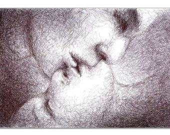 Intalence Art Love Kiss Romantic Wall Decor - 8x10in UNFRAMED Art Print - Modern Couple Lovers Abstract Wall Art Black & White Sketch
