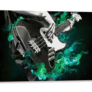 Intalence Art Guitar Green Flame Fire Wall Art Decor, Modern Musical Instrument Canvas Print. Man Cave Living Room Decoration. Easy to Hang.