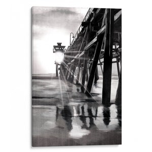 Intalence Art Wooden Lake Pier Wall Art Decor, Bridge Lighthouse Canvas Print, Black and White Office and Living Room Poster. Easy to Hang.