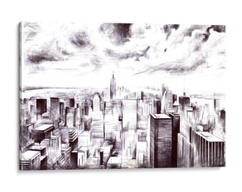 INTALENCE ART New York City Manhattan Skyline Wall Art Decor. NYC Cityscape Black White Canvas Print. Home, Office Decoration. Easy to Hang