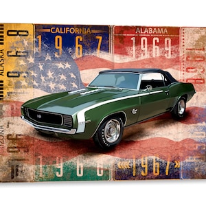 INTALENCE ART Classic Chevrolet Camaro SS Wall Art Decor. Retro Muscle Car Canvas Print. Living Room, Mancave Poster Picture. Easy to Hang.