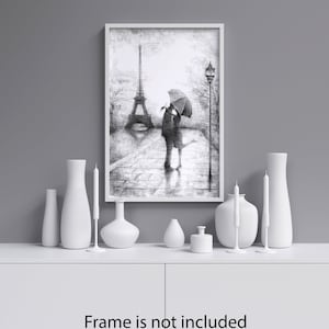 INTALENCE ART Paris Eiffel Tower Romantic Wall Decor - 8x10in UNFRAMED Art Print - Couple Kissing Under Umbrella Wall Art Black White Poster imagem 6