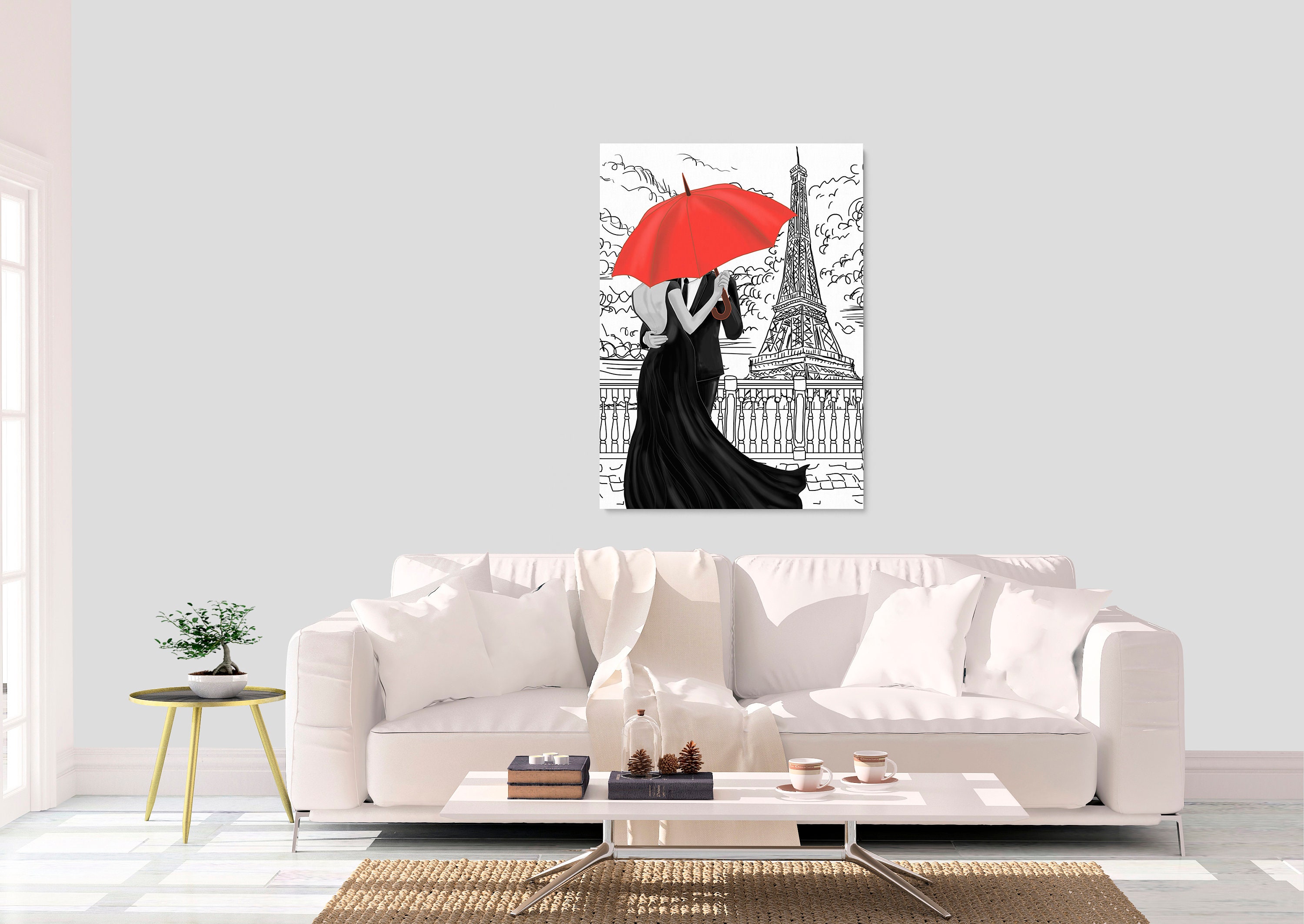 Intalence Art Couple in Paris Under Red Umbrella Wall Art Etsy