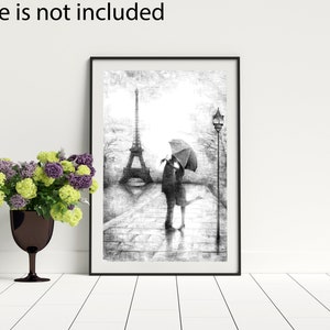 INTALENCE ART Paris Eiffel Tower Romantic Wall Decor - 8x10in UNFRAMED Art Print - Couple Kissing Under Umbrella Wall Art Black White Poster imagem 8