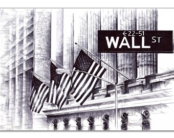 Intalence Art New York Wall Street Stock Exchange Wall Decor - 8x10in UNFRAMED Art Print - Modern Wall Art Black White Home & Office Poster