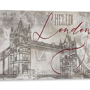 Intalence Art Unique London Vintage Home Decor, Hello Tower Bridge Travel Landmark Poster Canvas Print, Home Office Decoration Easy to Hang