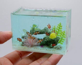 Miniature Aquarium,Tiny coral reef fish tank, Dollhouse Aquarium Decor,Micro Ocean Diorama