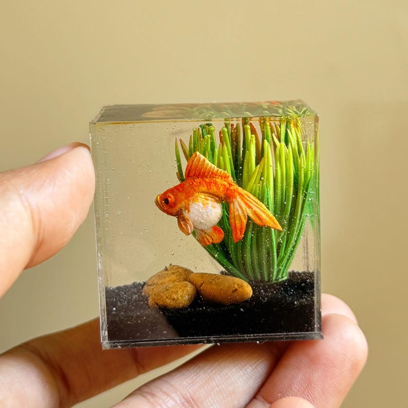 Picture of Miniature Clay Goldfish in the Tank - Etsy