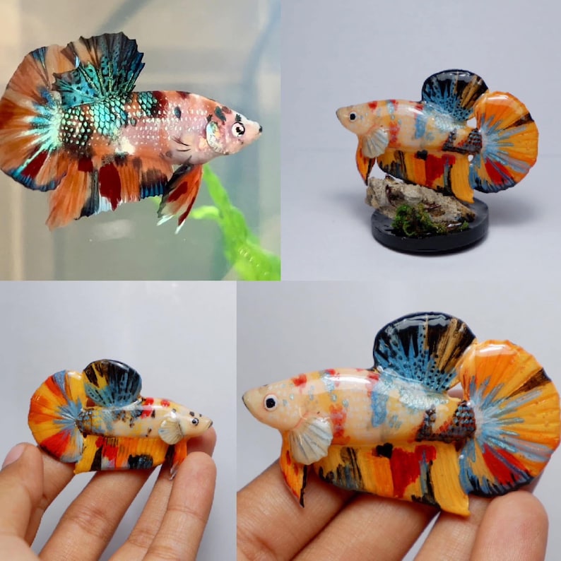 Custom Betta Fish Keychain, Polymer Clay Pet Memorial Charm, Personalized Aquarium Keepsake image 2