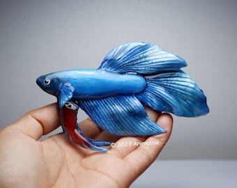 Réplica hecha a mano de cola de velo azul betta
