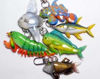 Ocean Creature Keychain: Mandarin Fish, Mantis Shrimp, Tuna