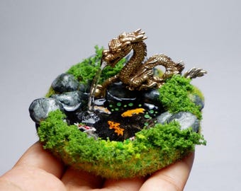 Miniature koi pond with the brass dragon  fountain