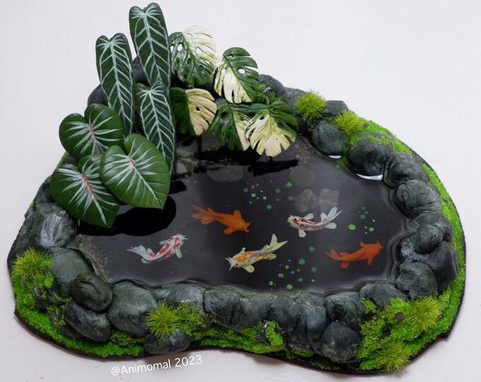 Miniature Koi Pond With Clay Variegated Plants Etsy