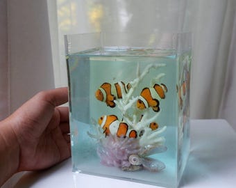 Réplica de pecera de pez payaso en tamaño más grande, pecera marina, acuario, perla real