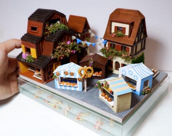 Oktoberfest Village Memories,Handmade German Festival Diorama Miniature