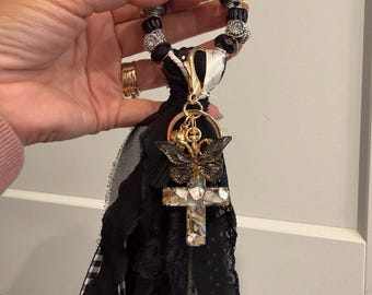 Christlicher Taschenanhänger, Anhänger mit Glaubensmotiv, Schlüsselanhänger mit Kreuzquaste, Geschenk mit Bibelvers für Frauen, Christlicher Handtaschenanhänger, Religiöses Geschenk