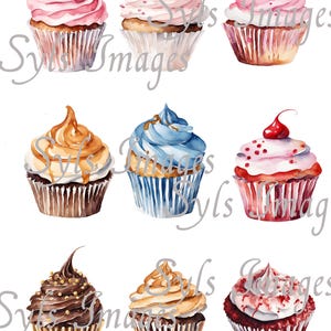 Cupcakes de acuarela - descarga digital instantánea