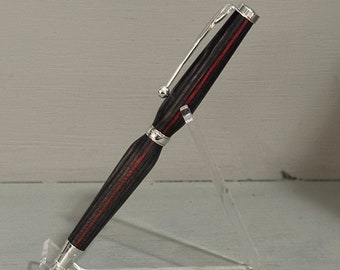 THIN RED LINE 2 - Handcrafted Black and Red Line Poly-Resin Slimline Style pen