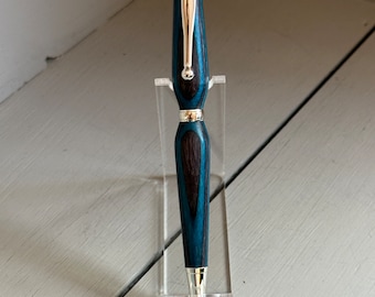 THE DARK AQUA - A handcrafted slim style pen of dark aqua and gray Spectraply with silver trim.