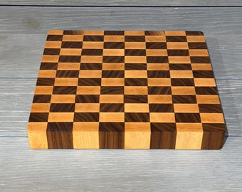 Handcrafted End Grain Cutting Board – Walnut & Cherry – 9" x 10"