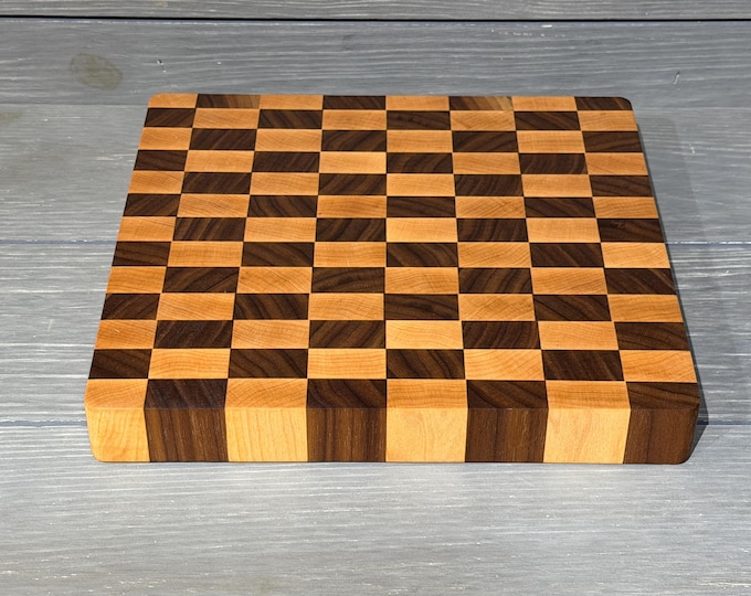 Handcrafted End Grain Cutting Board – Walnut & Cherry – 9" x 10"