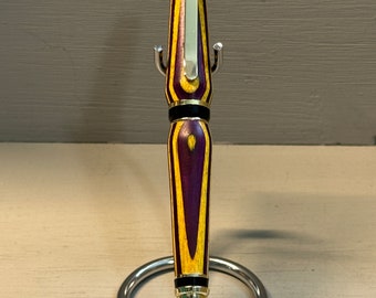The Pirate - A Handcrafted Cigar Pen of Bright Purple and Yellow Spectraply - with Gold Trim - Laissez le Bon Temps Rouler!