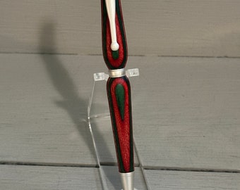 FESTIVE & FUN - A handcrafted slim style pen of red and green composite wood with satin silver trim.