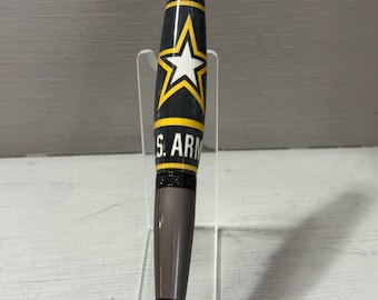 U.S. Army Logo Pen – Handcrafted Wall St. II Photo Pen with Satin Black & Black Chrome Trim