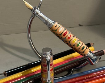 The Colorful Calico - A Metro Fountain Pen made of bright composite wood pieces