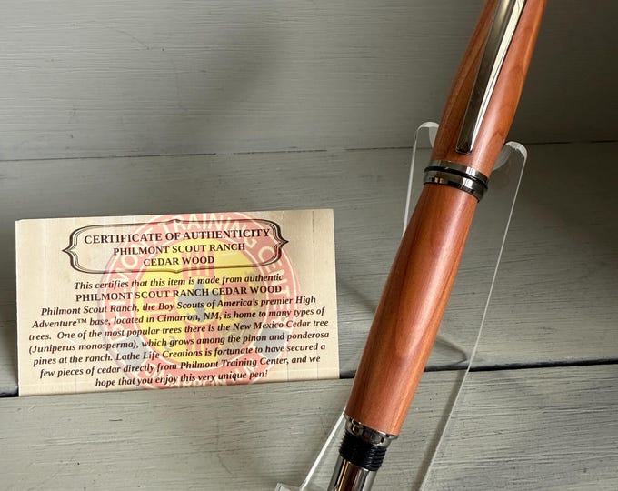 The Black Titanium Philmont Cedar - A Navigator Style Rollerball Pen made with Certified Philmont Cedar Wood