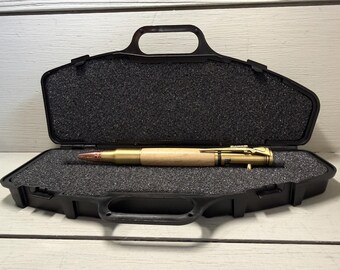 Black Walnut Bolt Action Pen – 30 Caliber, Antique Brass Trim