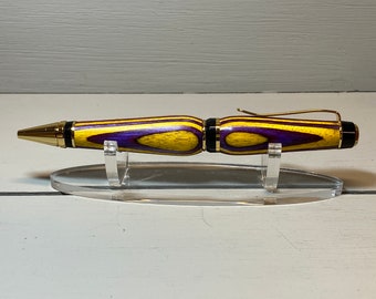 THE MARDI GRAS - A Handcrafted Cigar Pen of Bright Purple and Yellow Spectraply - with Gold Trim - Laissez le Bon Temps Rouler!