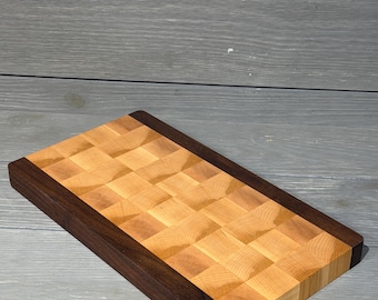 Handcrafted End Grain Cutting Board – Hard Maple & Walnut – 8" x 14"