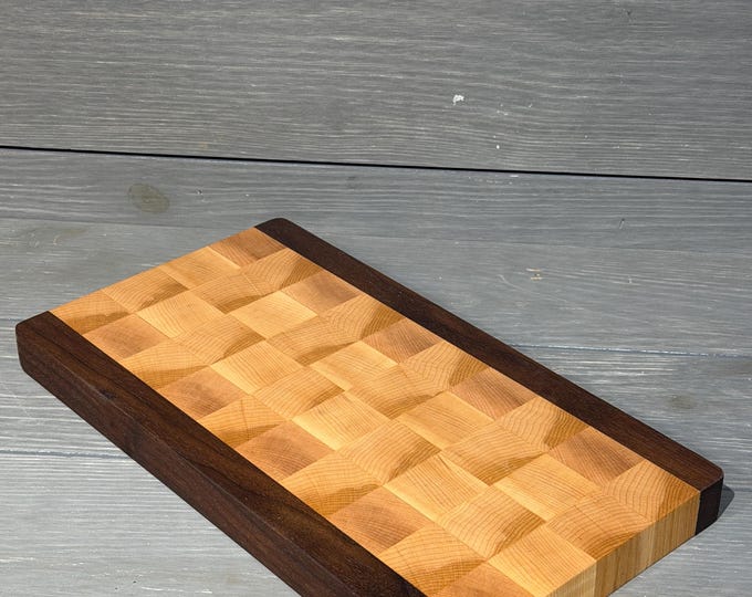 Handcrafted End Grain Cutting Board – Hard Maple & Walnut – 8" x 14"