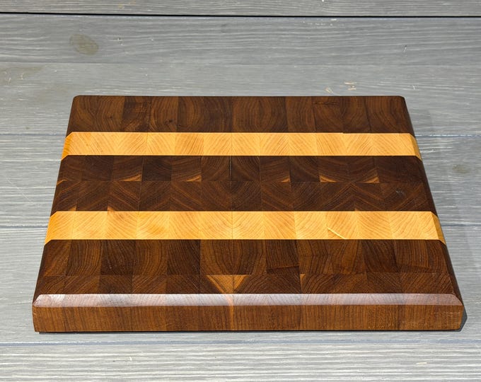 Handcrafted End Grain Cutting Board – Hard Maple & Walnut – 10" x 12"