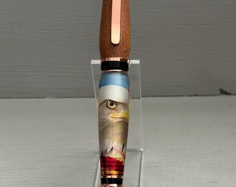 The Mahogany Eagle Cigar Pen - a handcrafted cigar-style photo pen made of Mahogany wood with copper trim