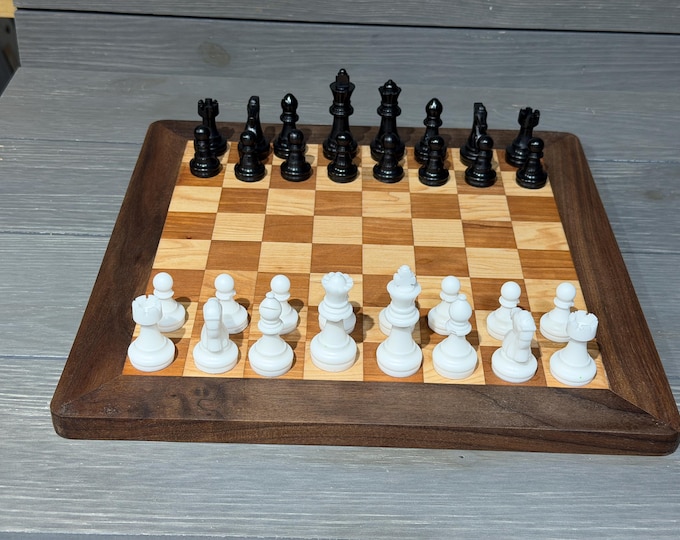 Handcrafted Chess Board with Acrylic Resin Pieces, Hard Maple & Walnut with Cherry Trim