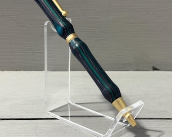 Golden Aqua - A handcrafted slim style made pen of composite wood with satin gold trim.