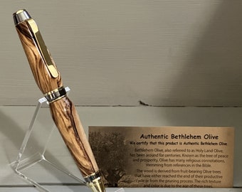 Beautiful Bethlehem Cigar Pen - made of Certified Bethlehem Olive Wood and finished with Gold & Gunmetal trim