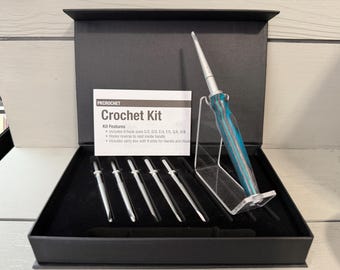 Dark Teal Crochet Handle with 6 Interchangeable Crochet Hooks - Set
