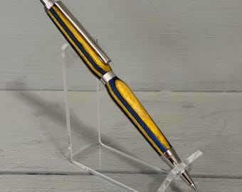 Yo-Ho! - A Slim-style Pencil made of Blue & Yellow Spectraply, finished with Platinum Trim