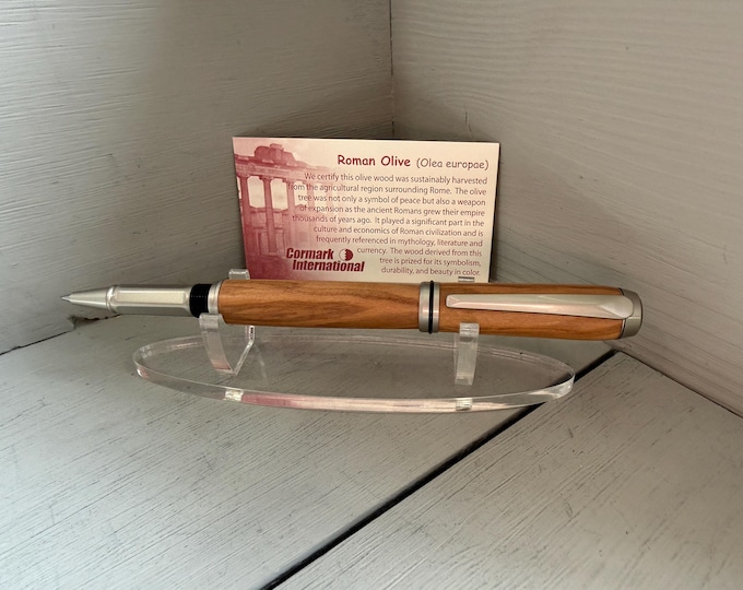 Magnus - A Roman Navigator Style Rollerball - Made of Certified Roman Olive Wood finished with Satin Nickel Trim