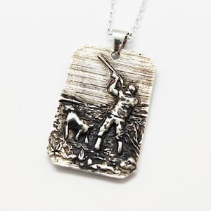 Geschenk für Jäger, Silber 925, Männer Halskette, Entenjagd, Geschenk für Papa, Jäger Anhänger